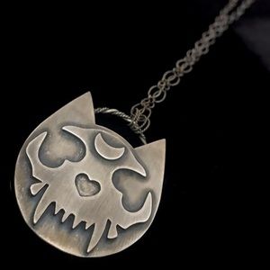 Silver Skull Cat Necklace